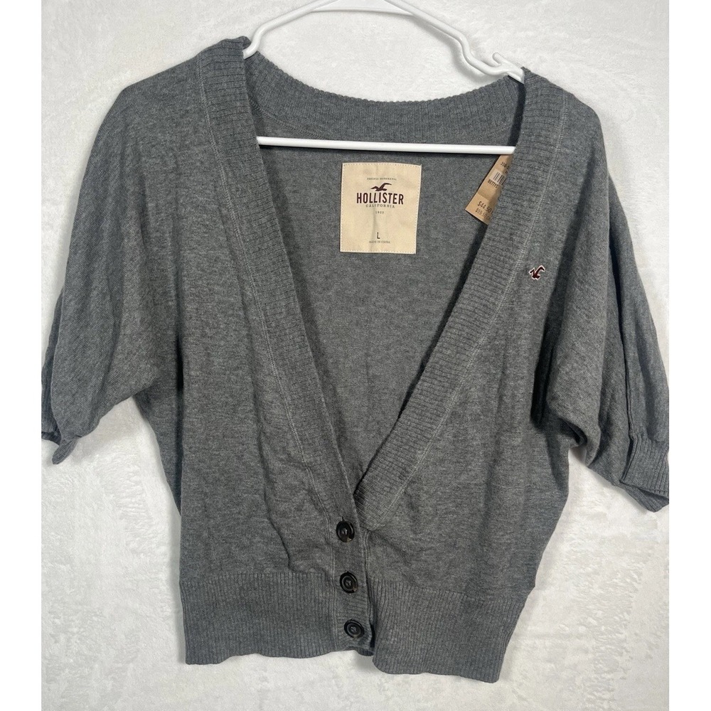 NWT Vintage Hollister Y2k Gray Short Sleeve Bettys V Neck Cardigan Sweater‎ L